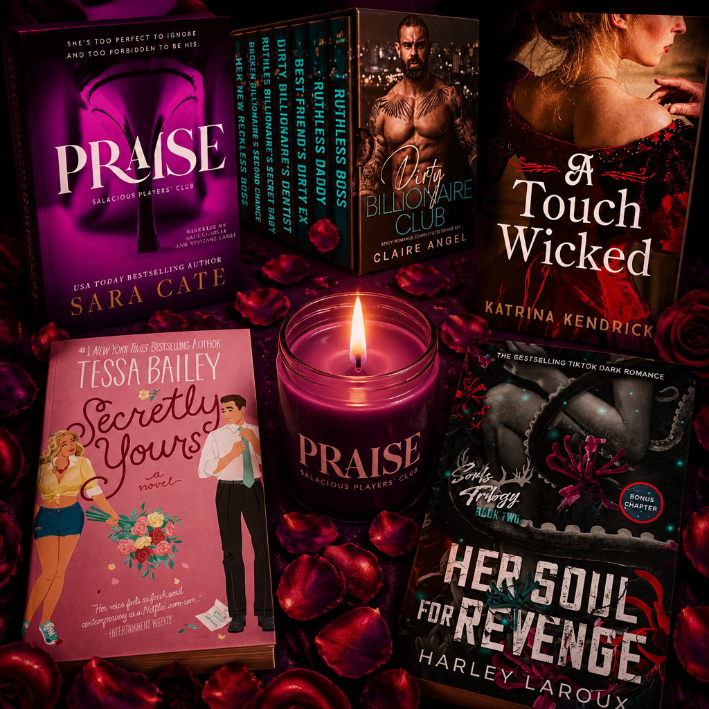 Collection of spicy romance books: Praise, Secretly Yours, A Touch Wicked, Her Soul for Revenge