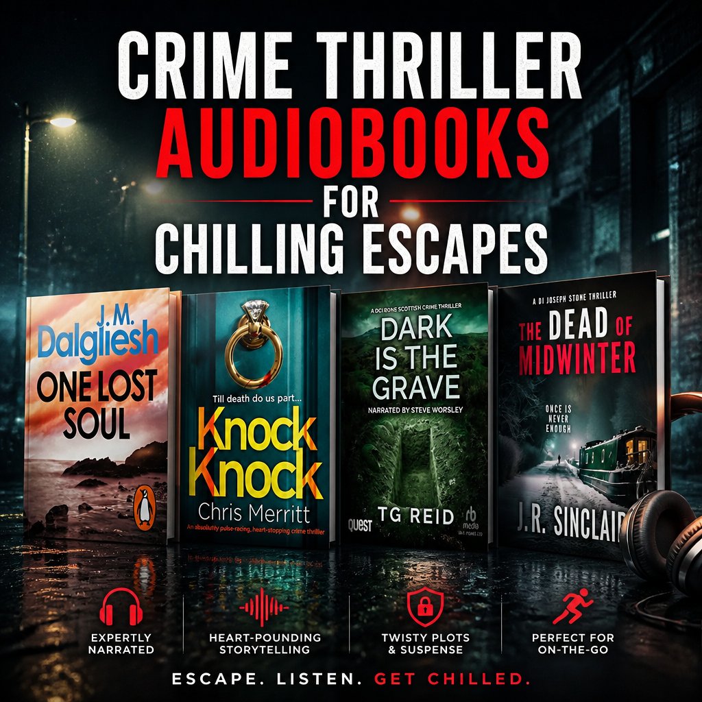 Crime thriller audiobooks for chilling escapes: Dalgiesh, Knock Knock, Dark is the Grave, The Dead of Midwinter